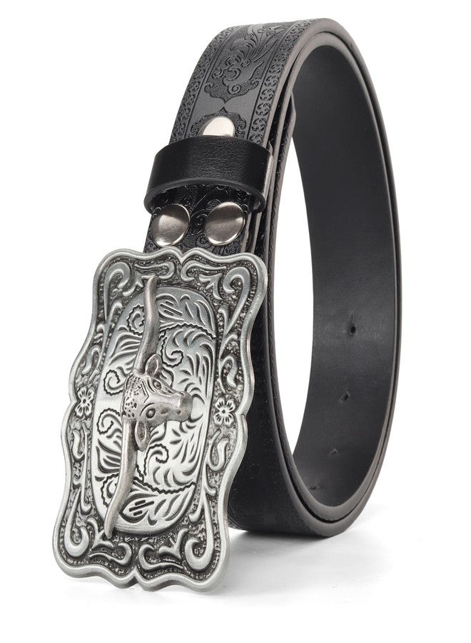 XuoAz Western Cowboy Belts for Men Women - Longhorn Bull Decoration Pu Leather Cowgirl-Country-Belt for Jeans Pants - Image 1